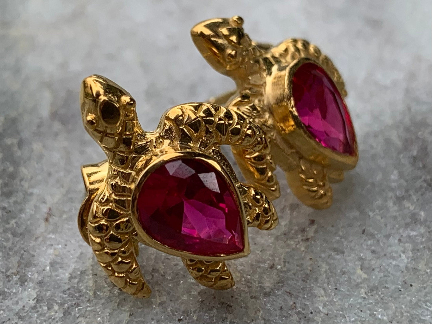 18k gold vermeil ruby turtle earrings studs.