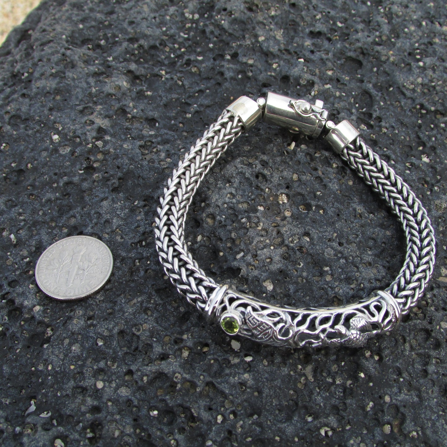 Turtle and Manta Ray Bracelet | Sterling Silver | Peridot | 7 inch | Ocean | Beach | Gift | Jewelry | Handmade | Unique
