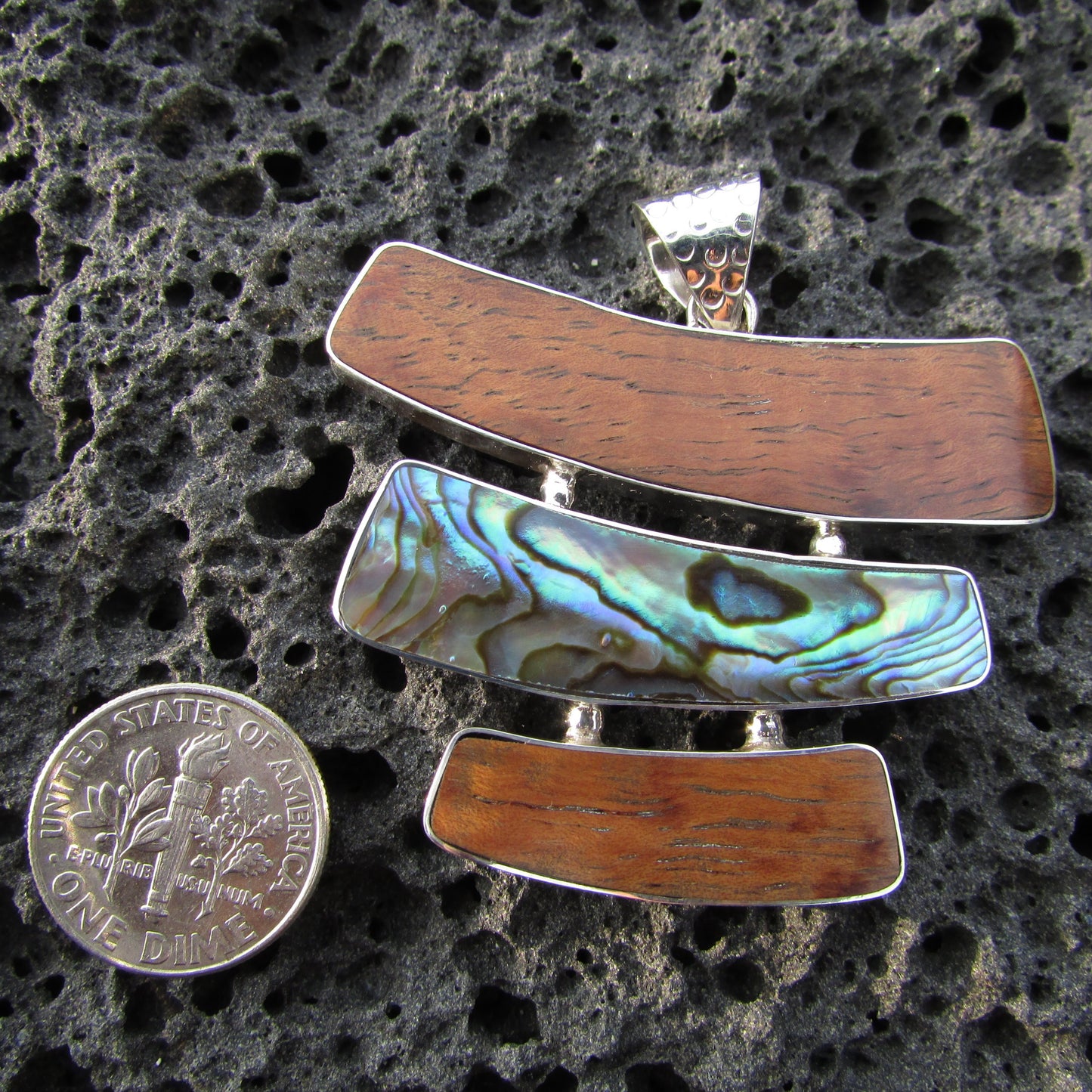 Zen Necklace Pendant | Koa Wood | Abalone Paua Shell | Sterling Silver | Gift | Jewelry | Handmade | Unique