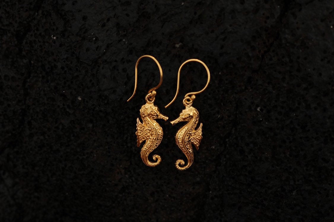 18K Gold Vermeil Seahorse Earrings.