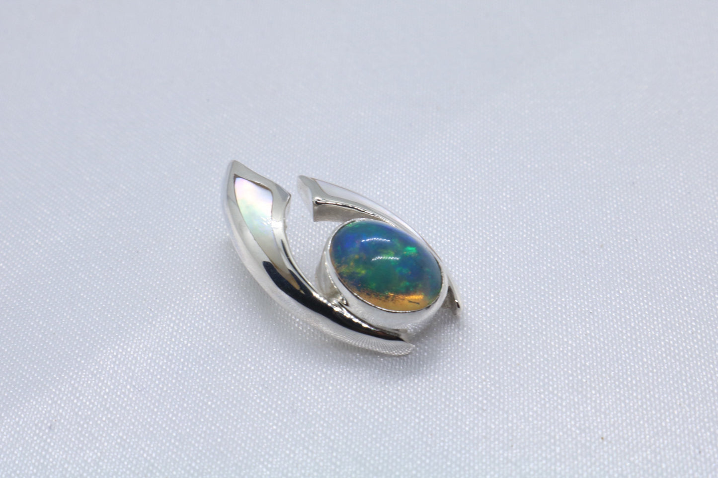 Opal Wave Hawaiian Nalu Silver Mother of Pearl Necklace Pendant