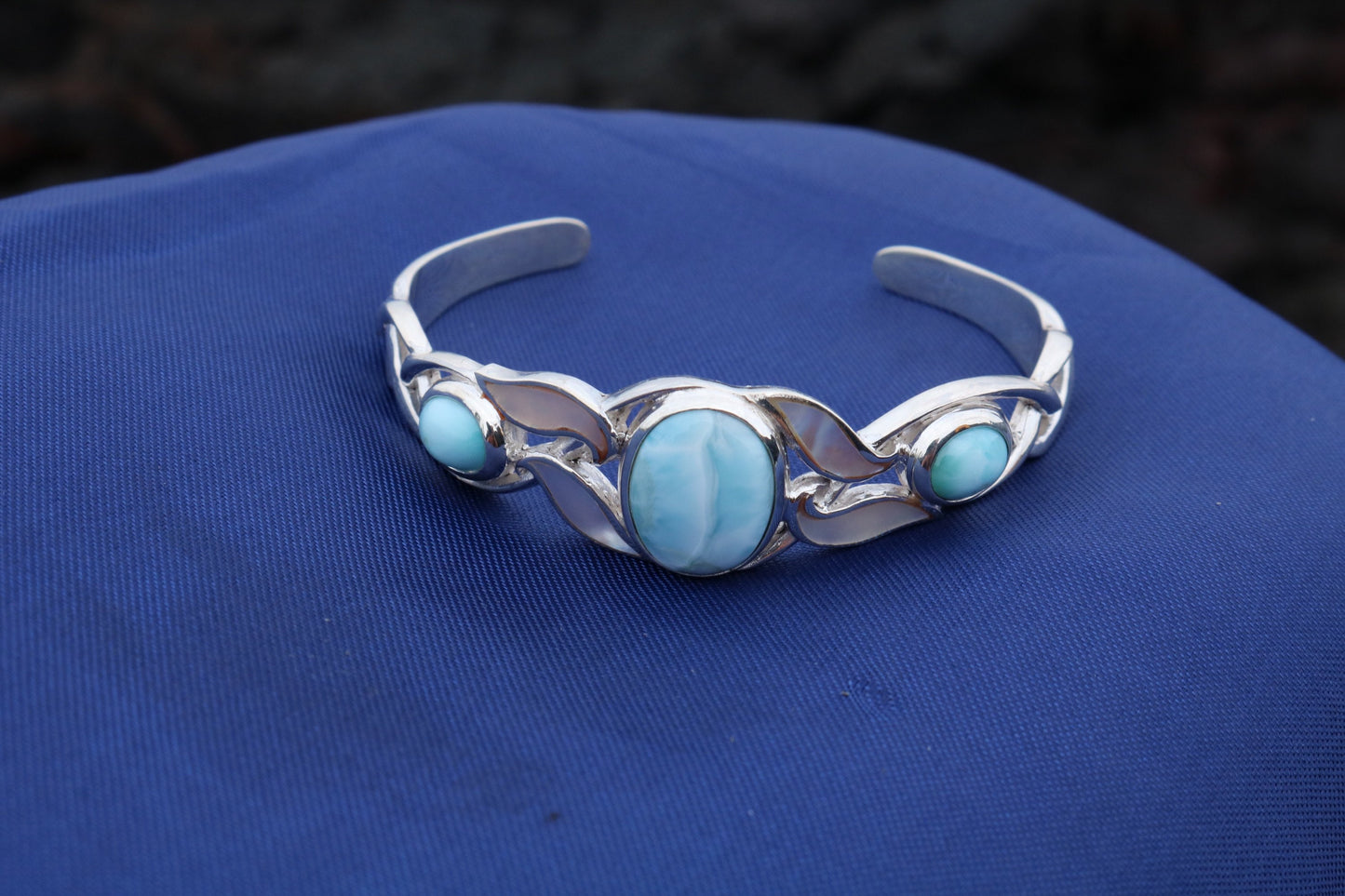 Larimar Bracelet Cuff. Sterling Silver.