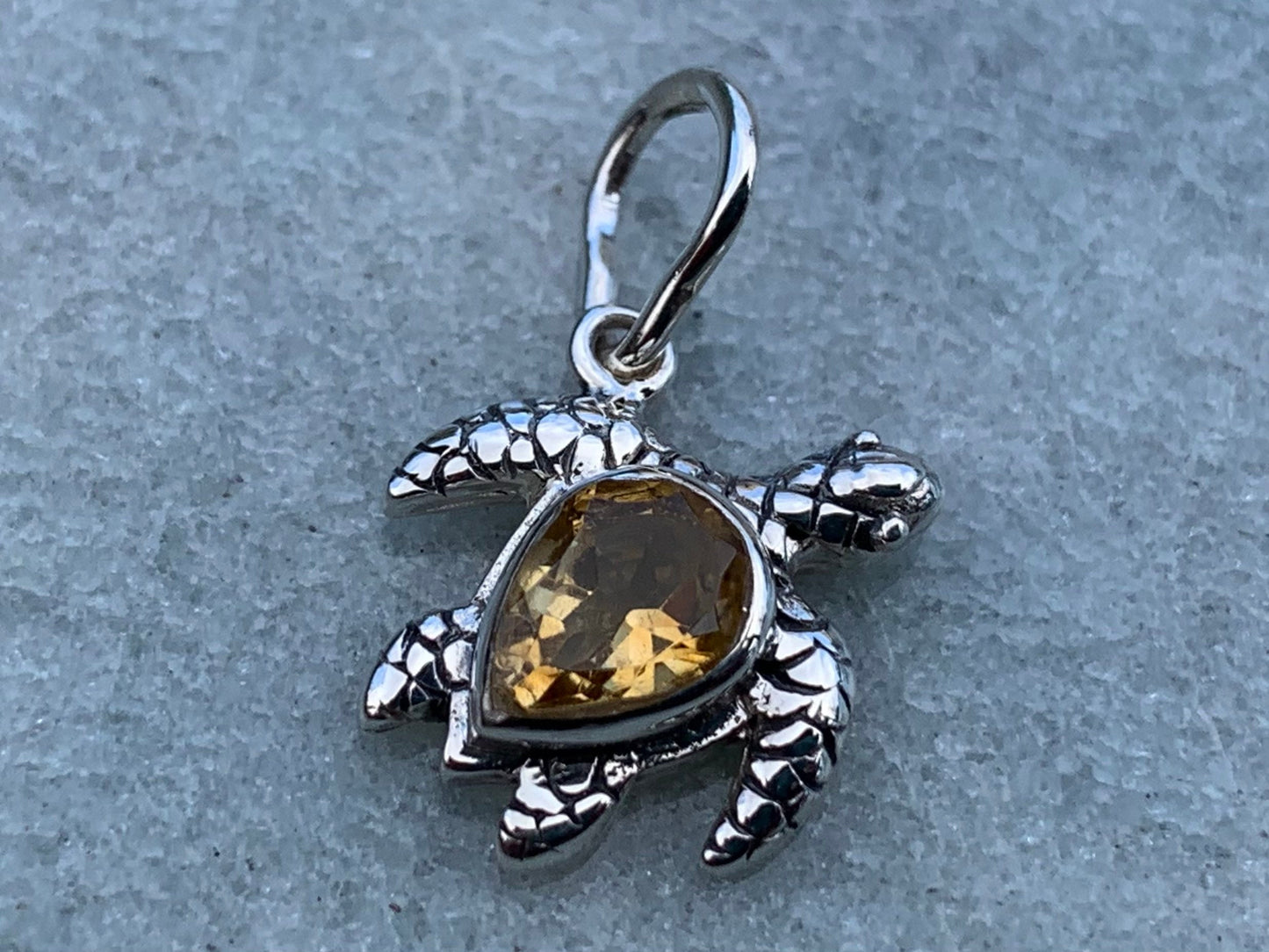 Turtle Charm Citrine Necklace Pendant Sterling Silver