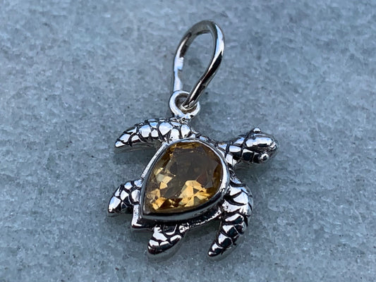 Turtle Charm Citrine Necklace Pendant Sterling Silver