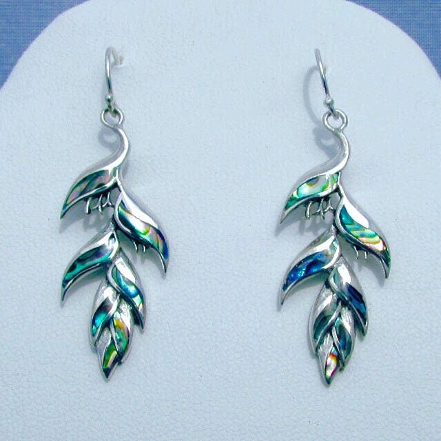 Heliconia Flower Earrings | Paua Abalone Shell | Sterling Silver | Nature | Gift | Jewelry | Handmade | Unique