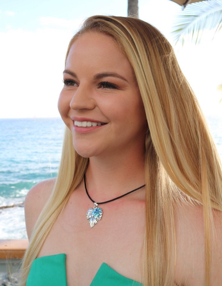 Monstera Leaf Flower Pendant Necklace | Paua Abalone Shell | Sterling Silver | Gift | Jewelry | Handmade | Unique