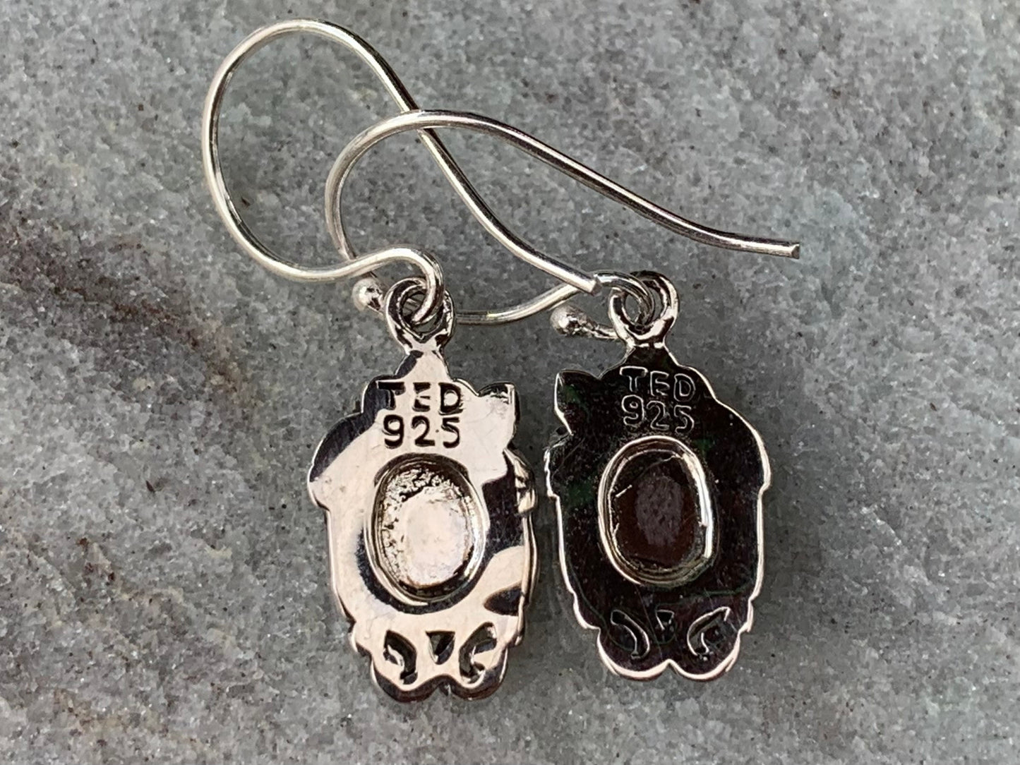 Opal Plumeria Flower Earrings. Sterling Silver.