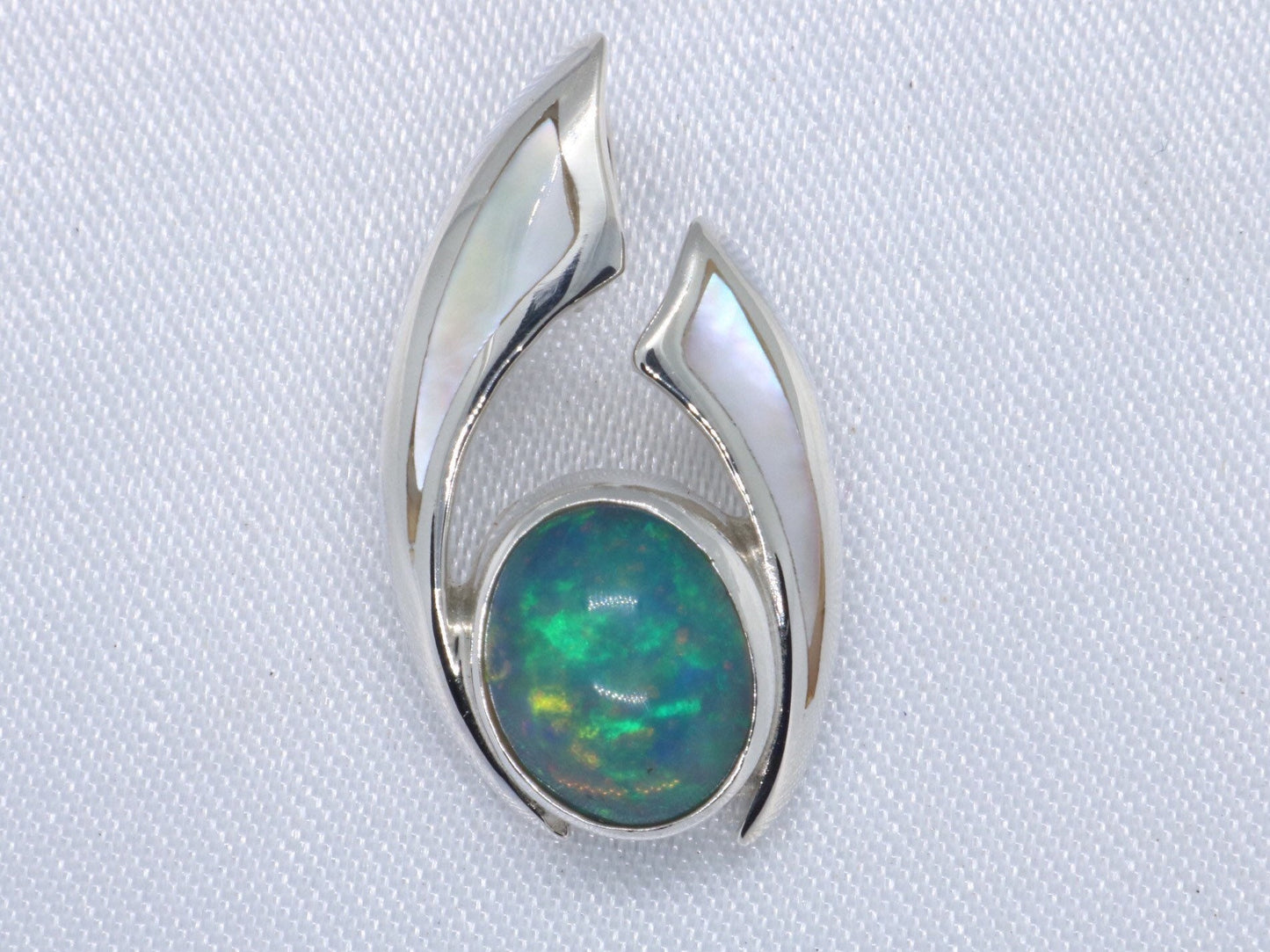 Opal Wave Hawaiian Nalu Silver Mother of Pearl Necklace Pendant