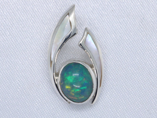 Opal Wave Hawaiian Nalu Silver Mother of Pearl Necklace Pendant