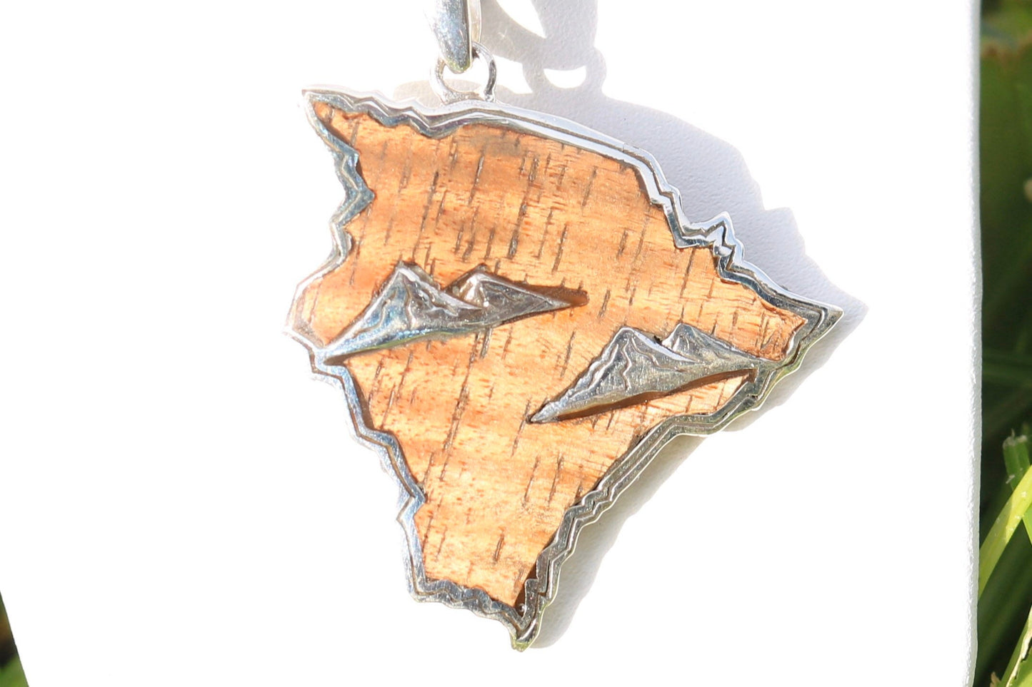 Big Island of Hawaii Mountains. Mauna Kea and Mauna Loa Pendant Necklace. Hawaiian Koa Wood. Sterling Silver.