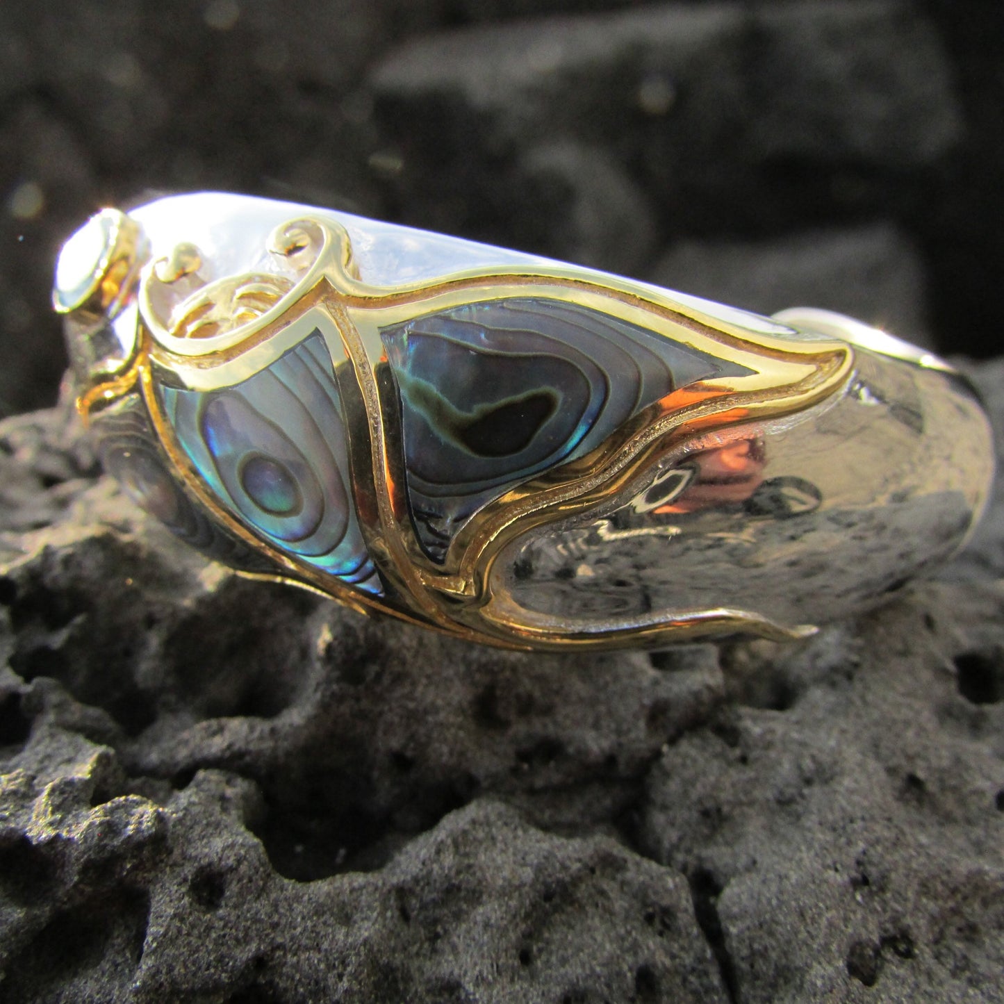 Manta Ray Cuff Bracelet. Sterling Silver, 18K Gold Vermeil Plated, Blue Topaz