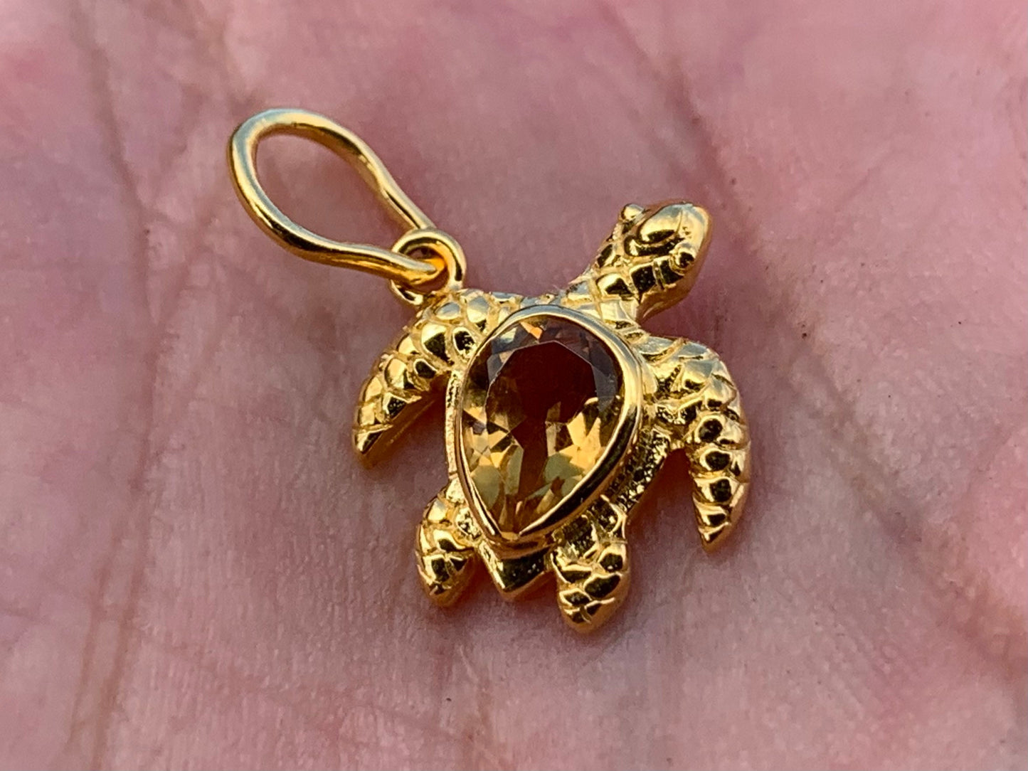 Turtle Charm Citrine Necklace Pendant 18k Gold Vermeil