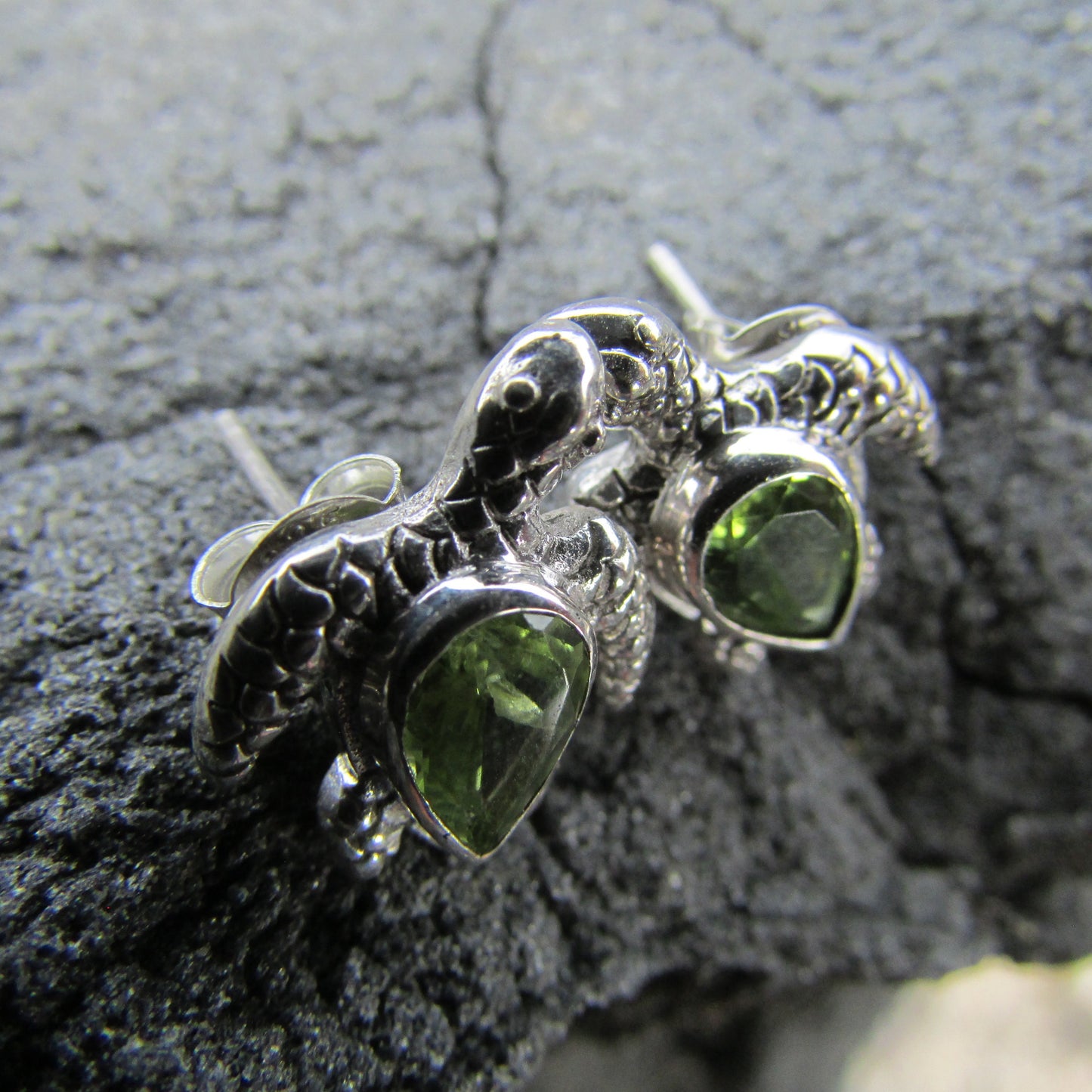 Sea Turtle Stud Earrings | Sterling Silver | Peridot | Ocean | Beach | Gift | Jewelry | Handmade | Unique