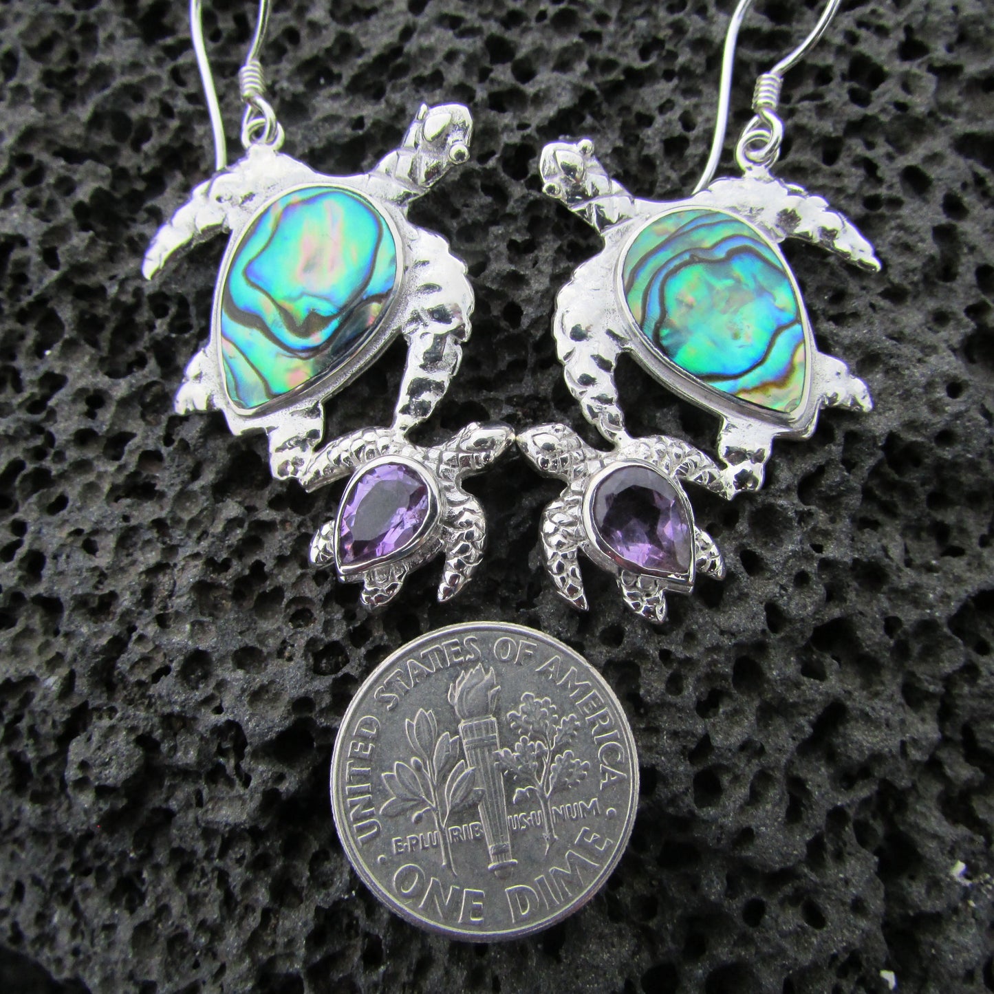 Sea Turtle Couple Earrings | Abalone Paua Shell | Amethyst | Beach | Gift | Jewelry | Handmade | Unique
