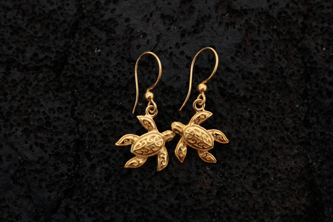 18K Gold Vermeil Tutrtle Earrings .