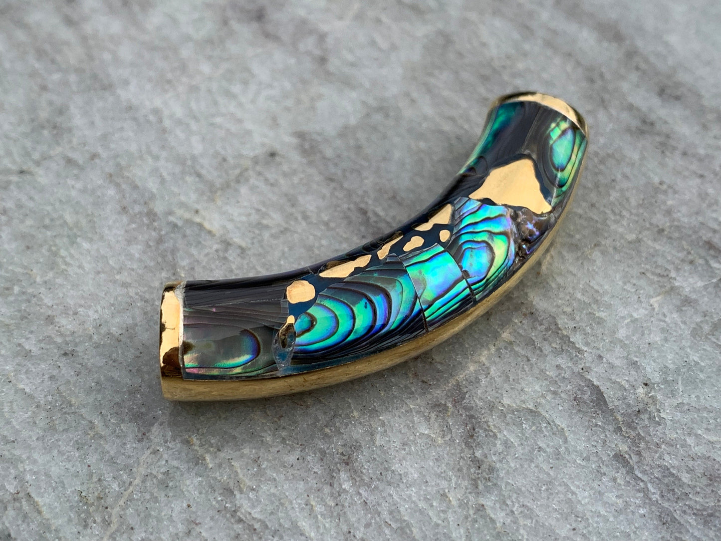 Hawaiian Islands Slider Bar Pendant Necklace. Oahu, Maui, Kauai, Big Island. Gold Vermeil, Abalone Shell.