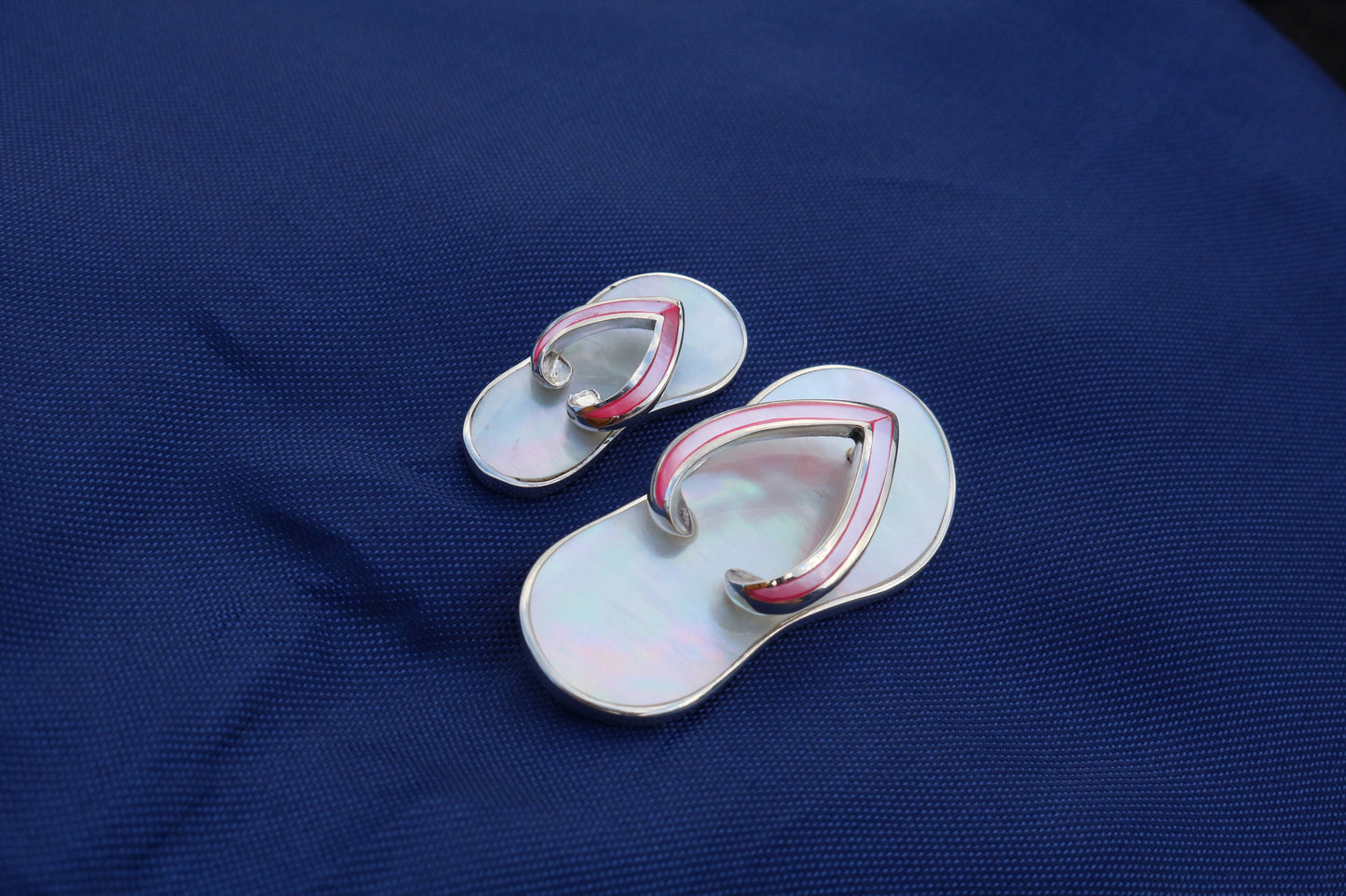 Beach Slippers Necklace Pendant . Sterling Silver, Mother of Pearl.