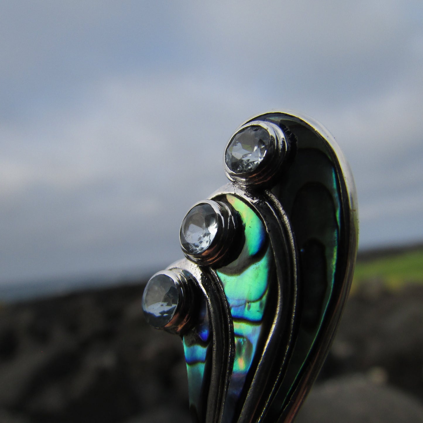 Waterfall Water Necklace Pendant | Blue Topaz | Abalone Paua Shell | Sterling Silver | Ocean | Beach | Gift | Jewelry | Handmade | Unique