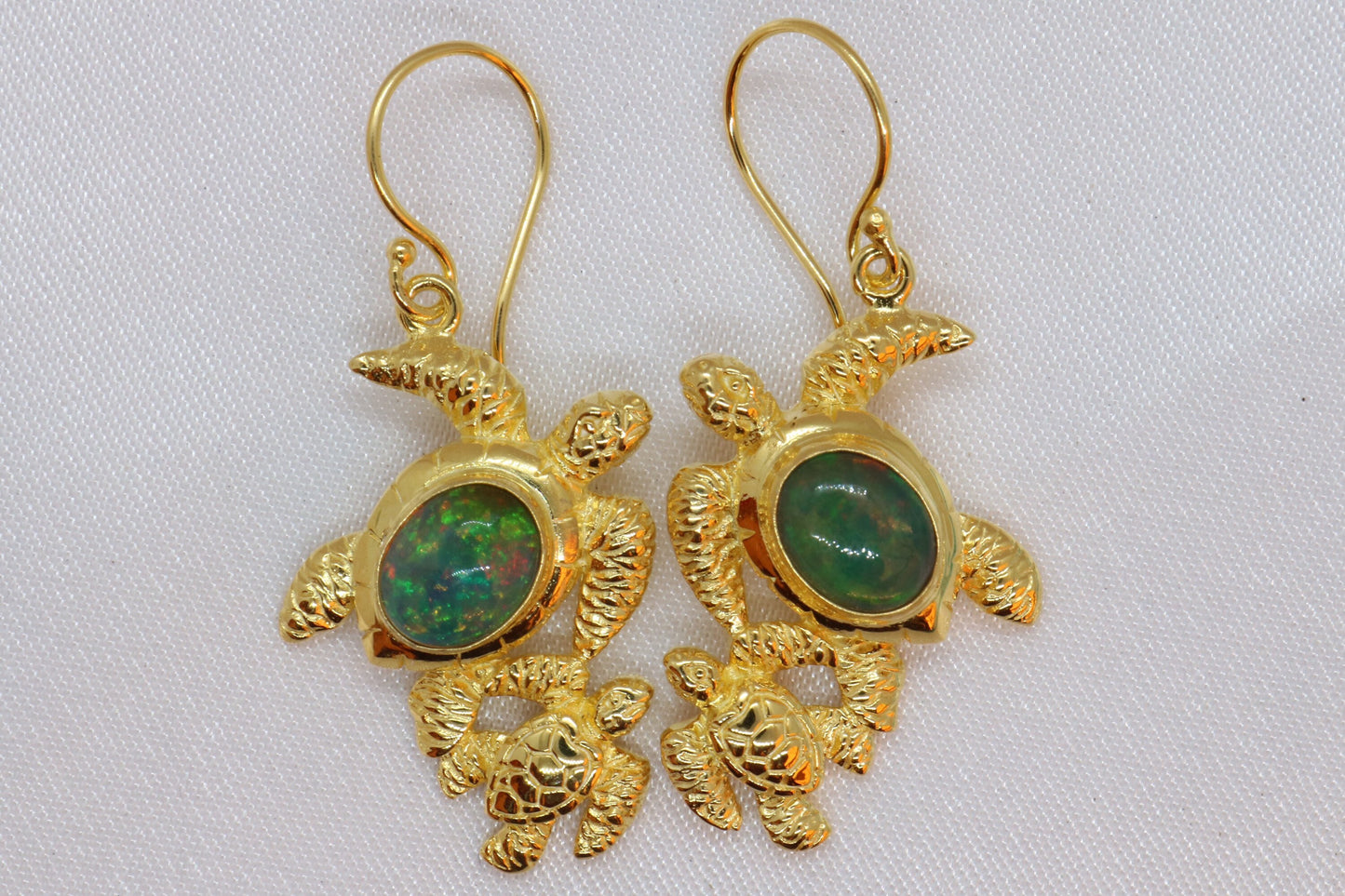 Opal Turtle Hawaiian Honu Mom and Baby 18k Gold Vermeil Earrings