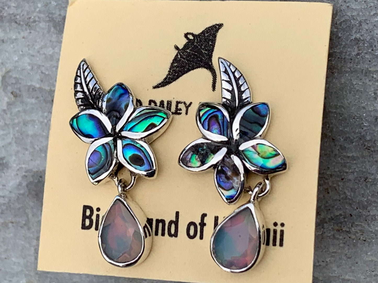 Plumeria Opal Earrings Studs. Abalone shell, Silver.