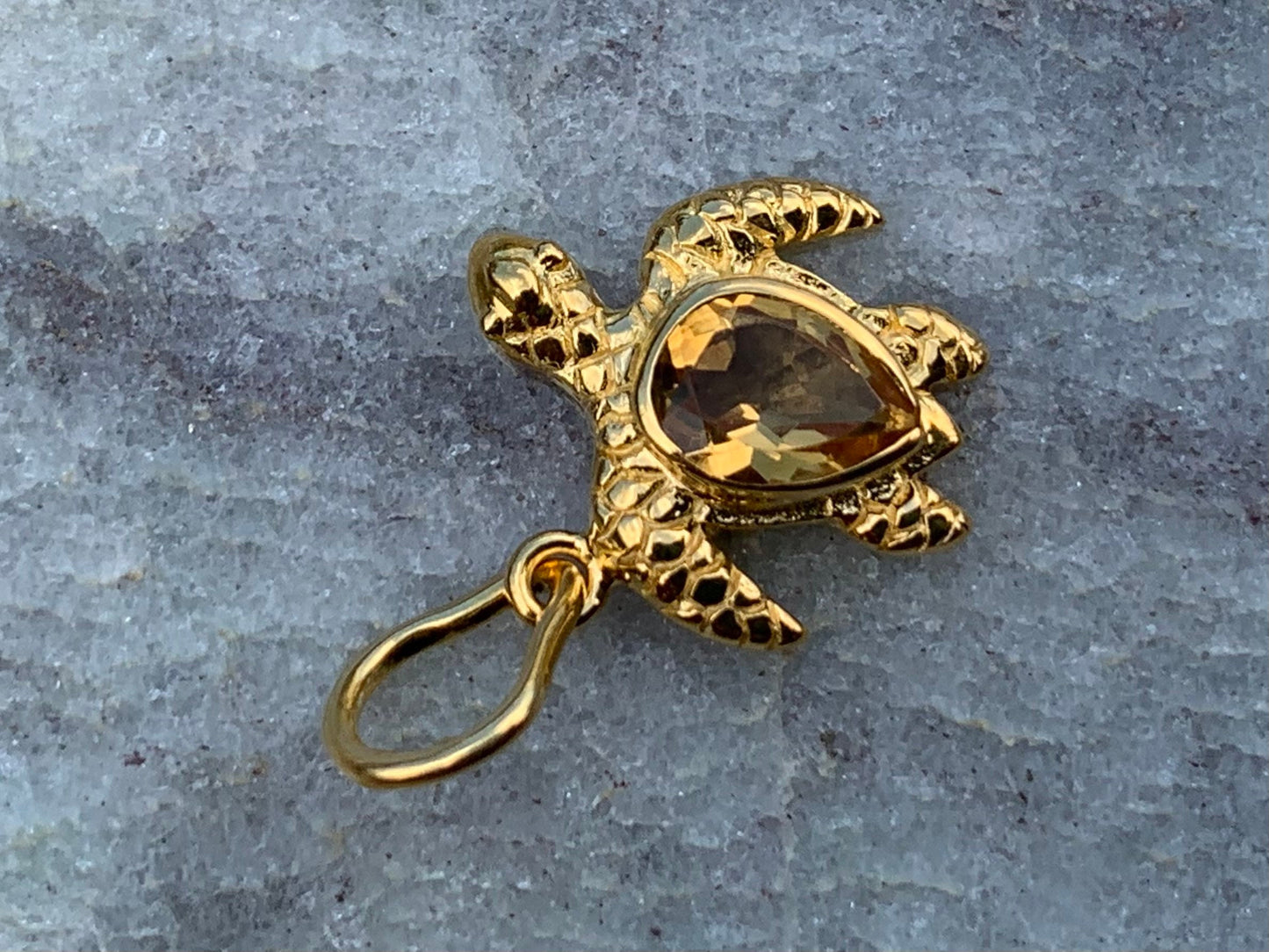 Turtle Charm Citrine Necklace Pendant 18k Gold Vermeil