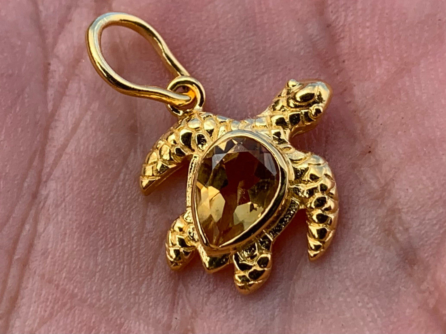 Turtle Charm Citrine Necklace Pendant 18k Gold Vermeil