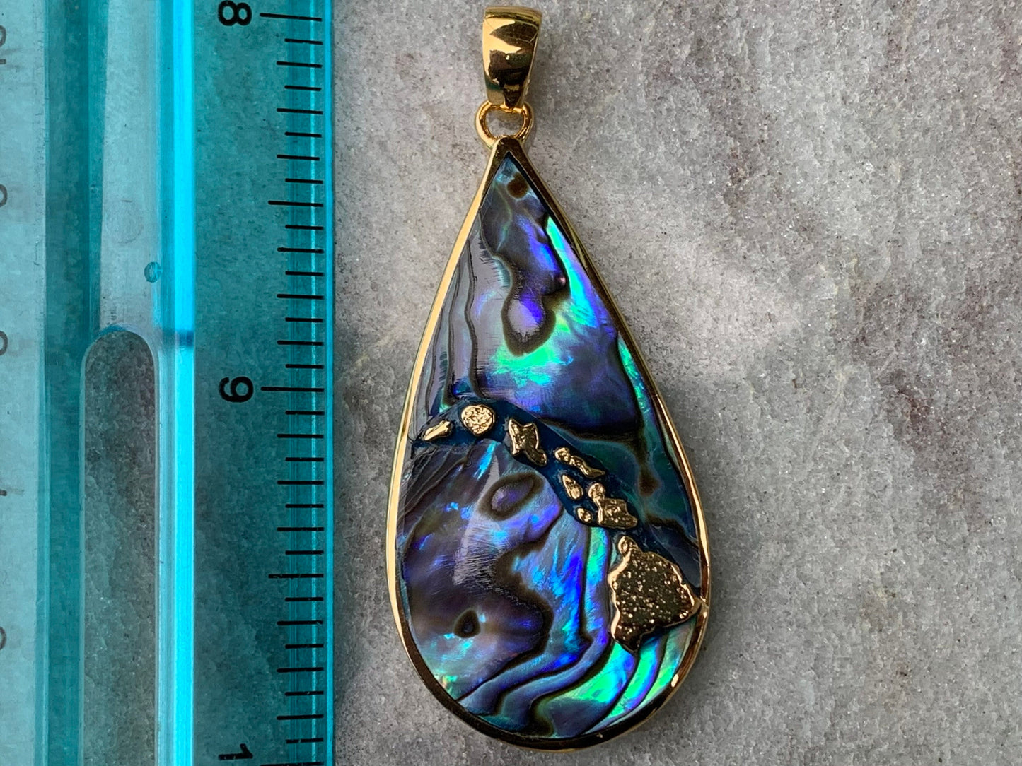 Hawaiian Islands Chain Necklace Pendant. Kauai, Oahu, Maui, Big Island of Hawaii. Silver, 18k Gold, Abalone Paua Shell.