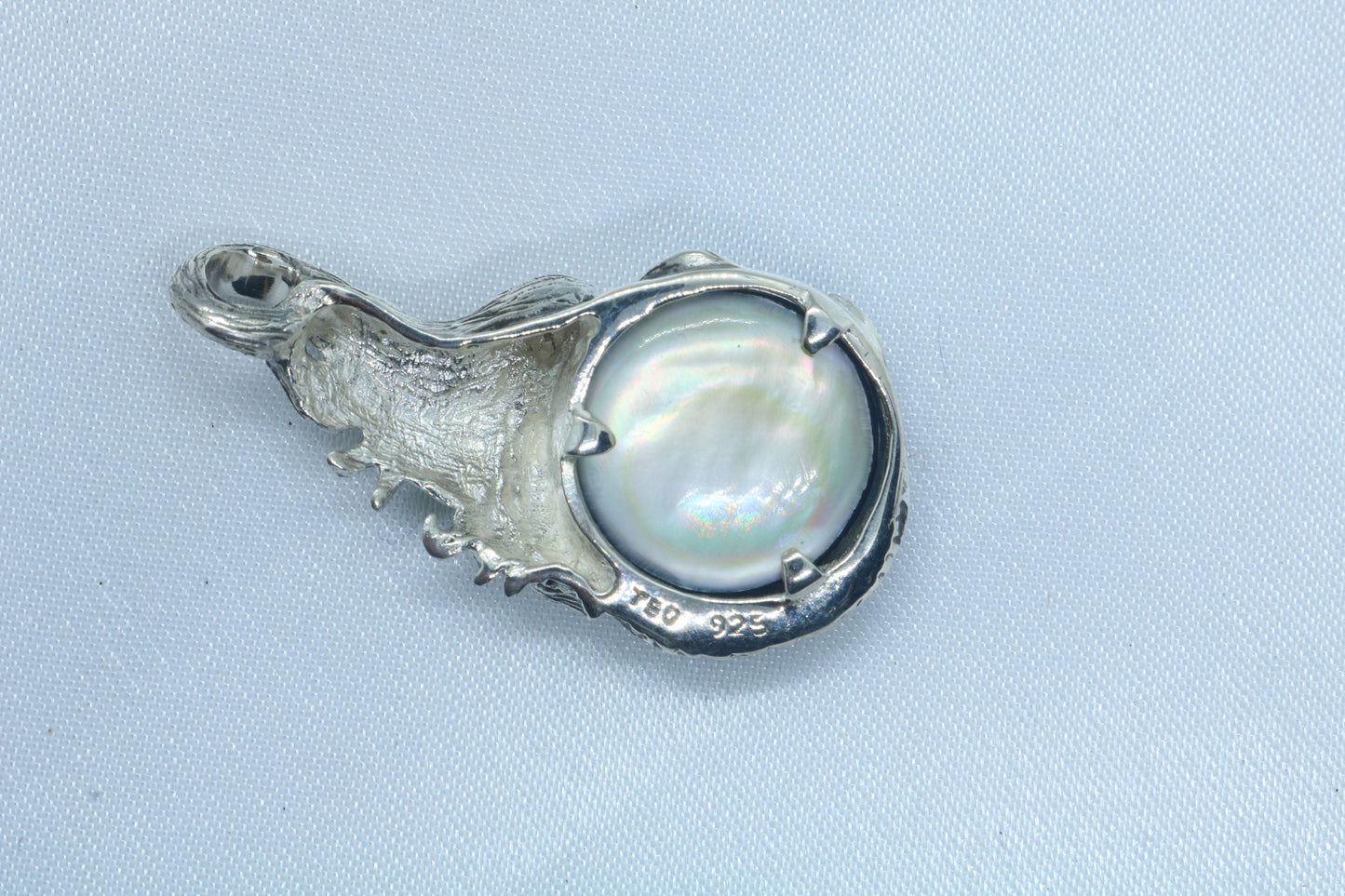 Mermaid Blue Mabe Pearl Silver Pendant Necklace