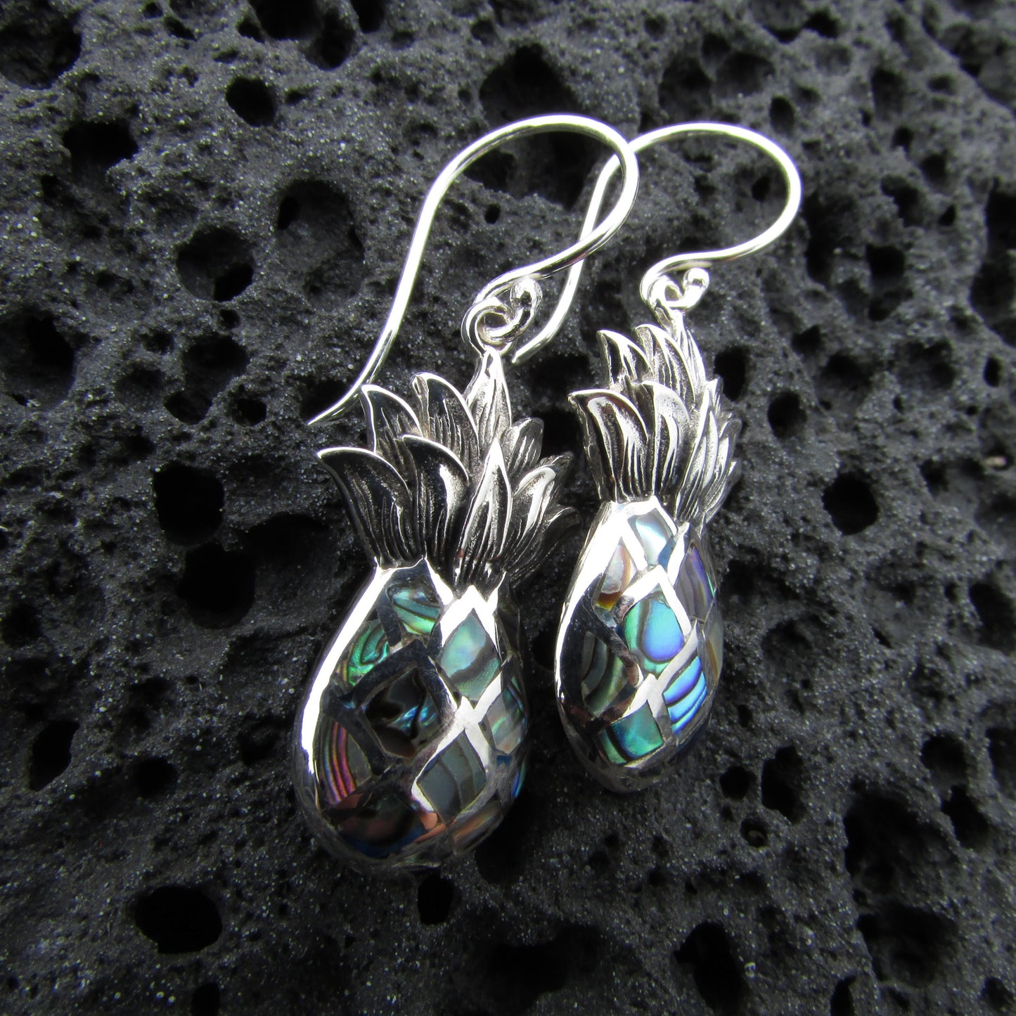 Pineapple Fruit Earrings | Paua Abalone Shell | Sterling Silver | Gift | Jewelry | Handmade | Unique