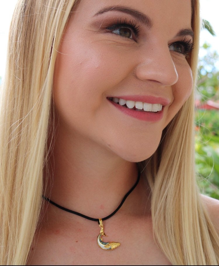18K Gold Vermeil Whale Necklace Pendant. Abalone Shell. Mother of Pearl.