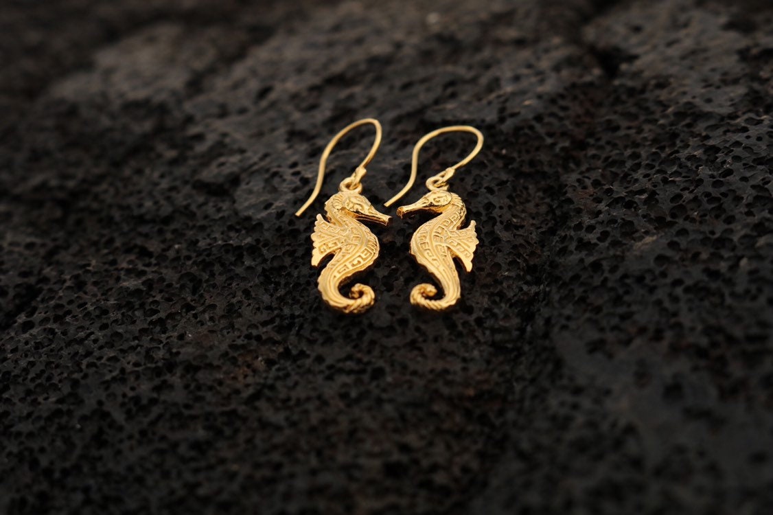 18K Gold Vermeil Seahorse Earrings.