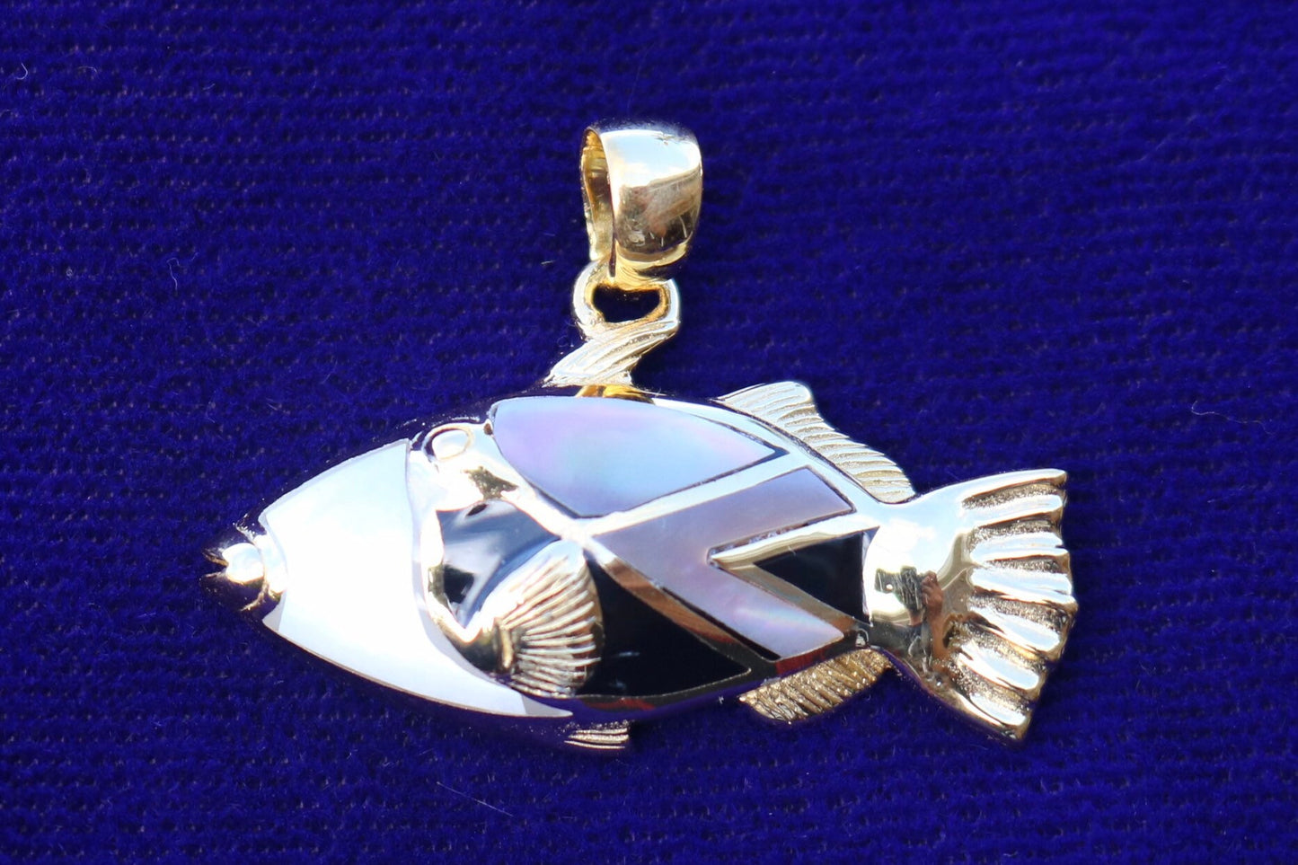 Humuhumunukunukuapua’a (Trigger Fish) Hawaiian State Fish Necklace Pendant. 18k Gold Vermeil, Silver, Mother of Pearl.