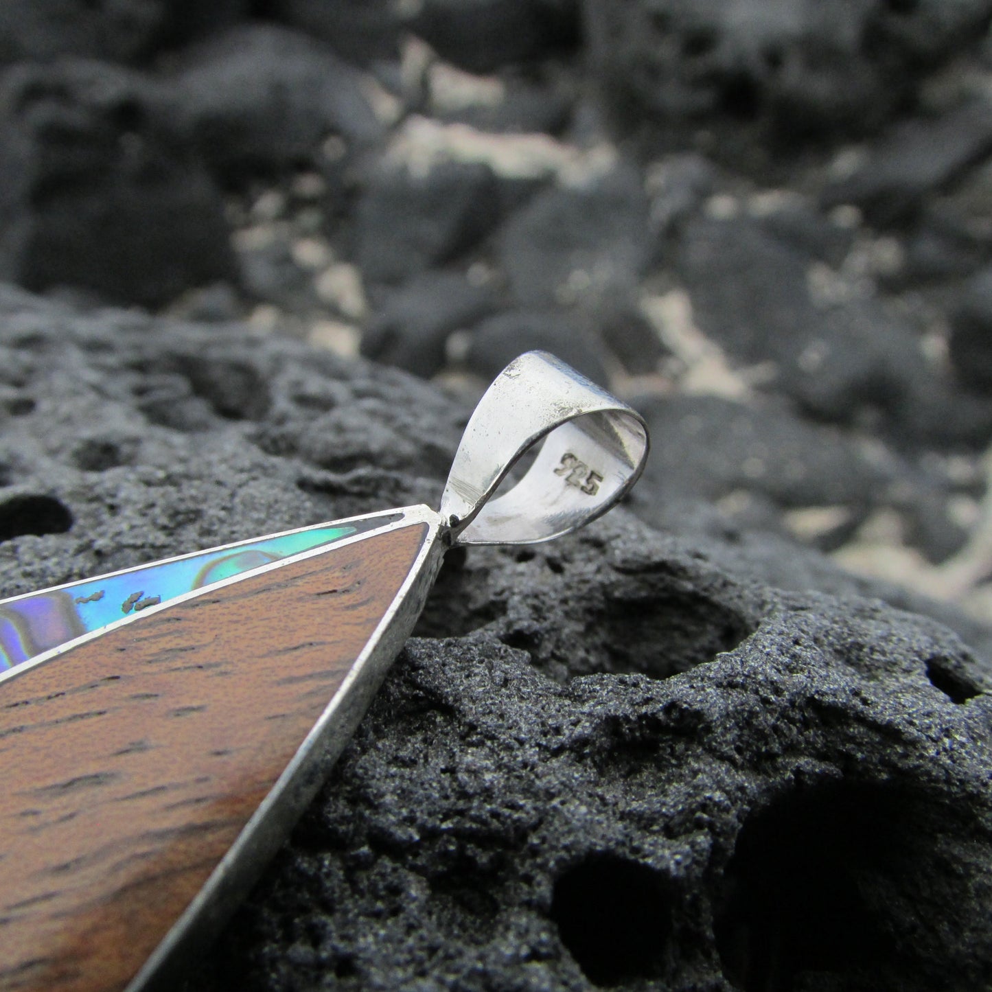 Teardrop Necklace Pendant | Koa Wood | Abalone Paua Shell | Sterling Silver | Gift | Jewelry | Handmade | Unique
