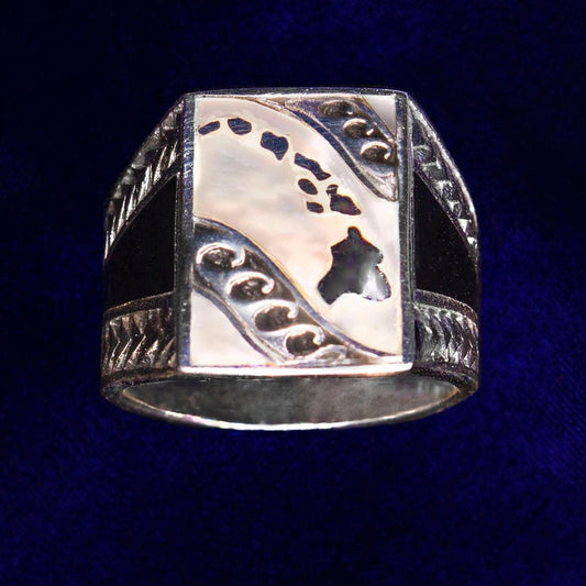 Hawaiian Islands Tribal Ring. Sterling Silver.