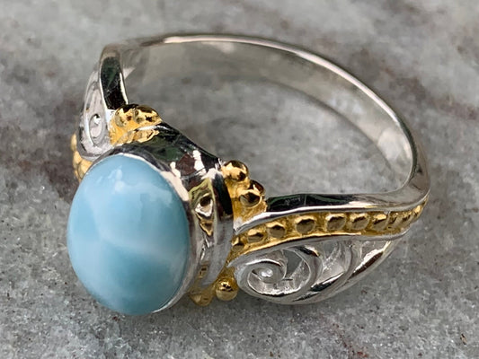 Larimar Wave Ring. Gold, Silver.