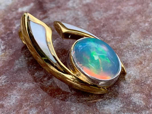 Opal Wave Hawaiian Nalu 18K Gold Vermeil Mother of Pearl Necklace Pendant