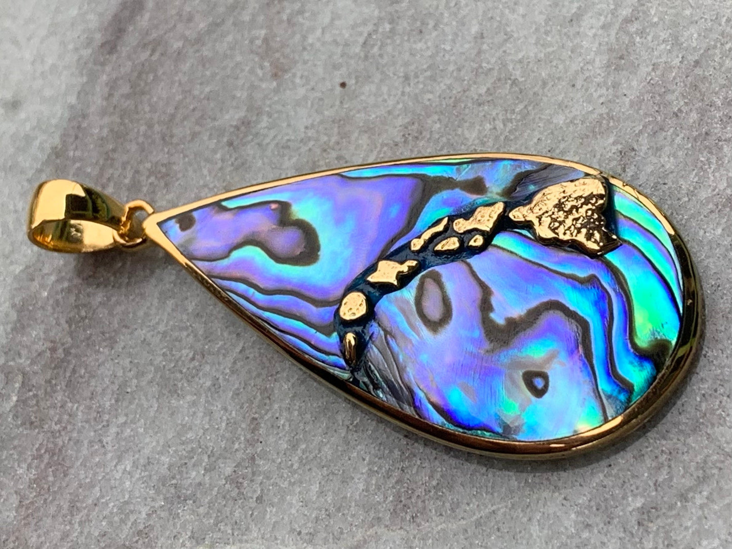 Hawaiian Islands Chain Necklace Pendant. Kauai, Oahu, Maui, Big Island of Hawaii. Silver, 18k Gold, Abalone Paua Shell.