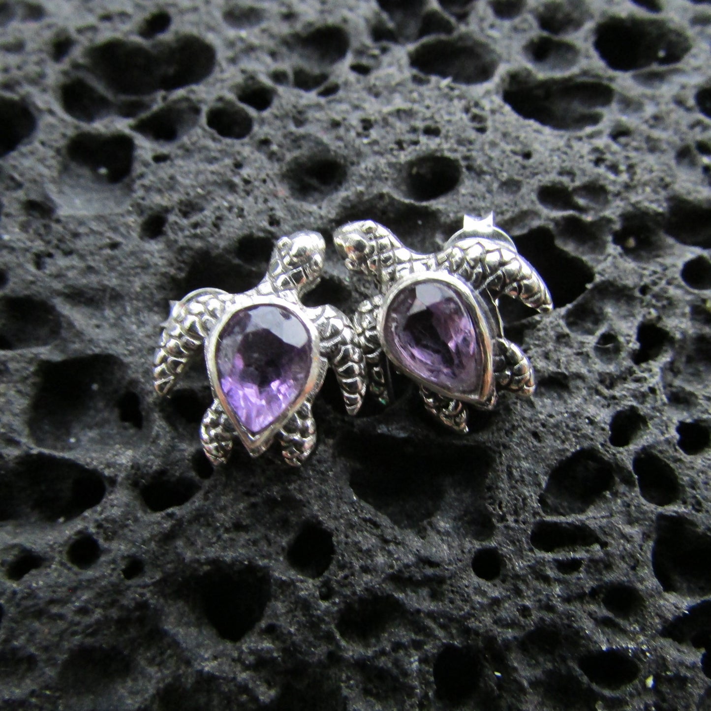 Sea Turtle Stud Earrings | Amethyst | Sterling Silver | Ocean | Beach | Gift | Jewelry | Handmade | Unique