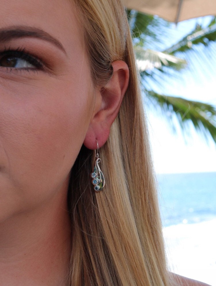Waterfall Earrings | Blue Topaz | Paua Abalone Shell | Sterling Silver | Ocean | Beach | Gift | Jewelry | Handmade | Unique