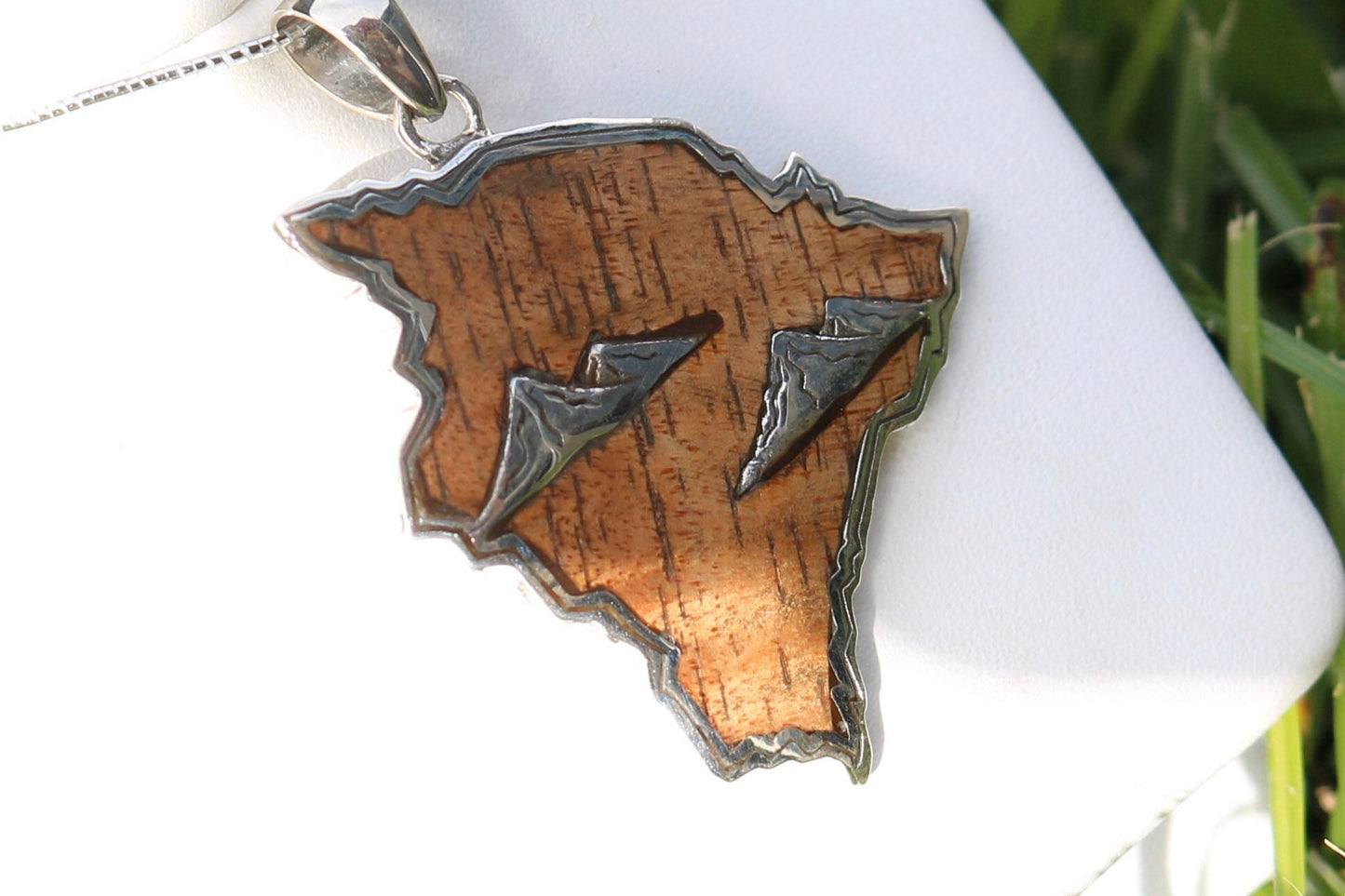 Big Island of Hawaii Mountains. Mauna Kea and Mauna Loa Pendant Necklace. Hawaiian Koa Wood. Sterling Silver.
