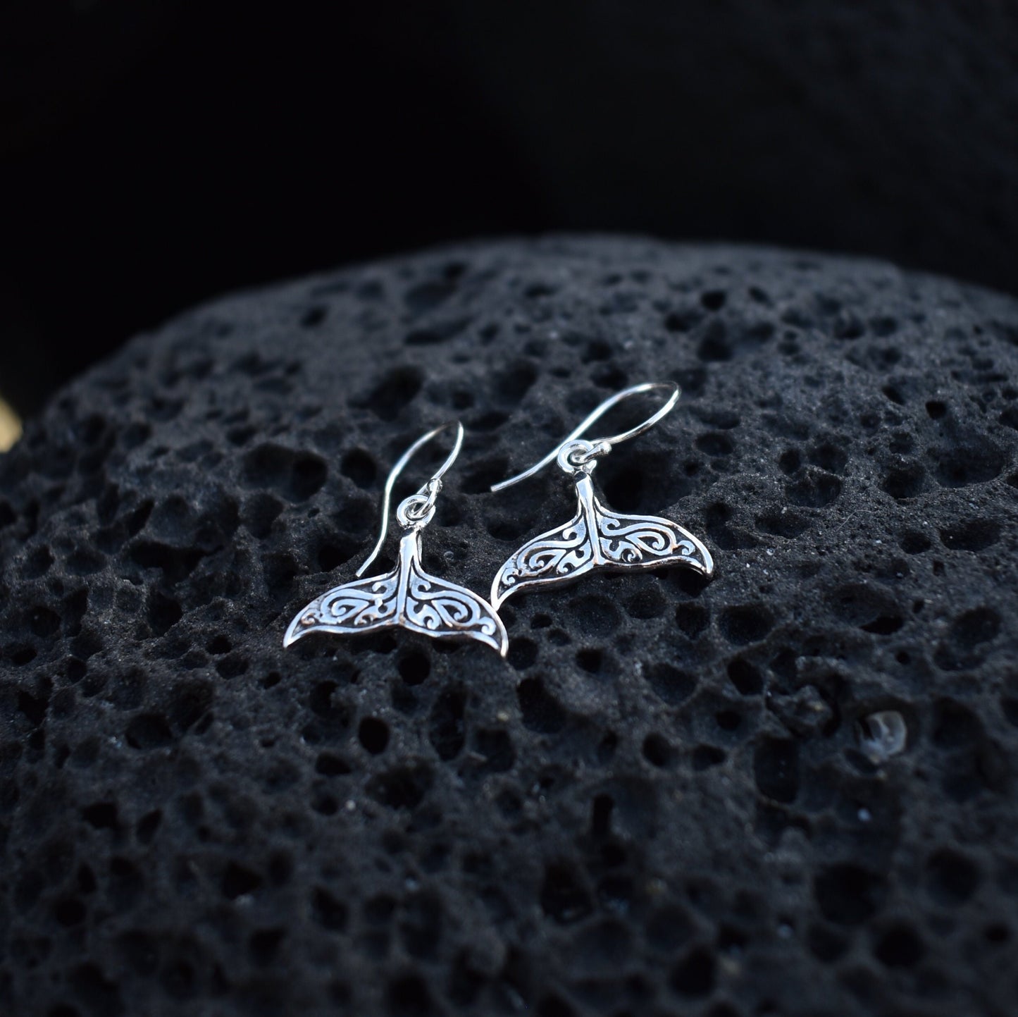 Whale Tail Earrings. Sterling Silver. Beach Jewelry.