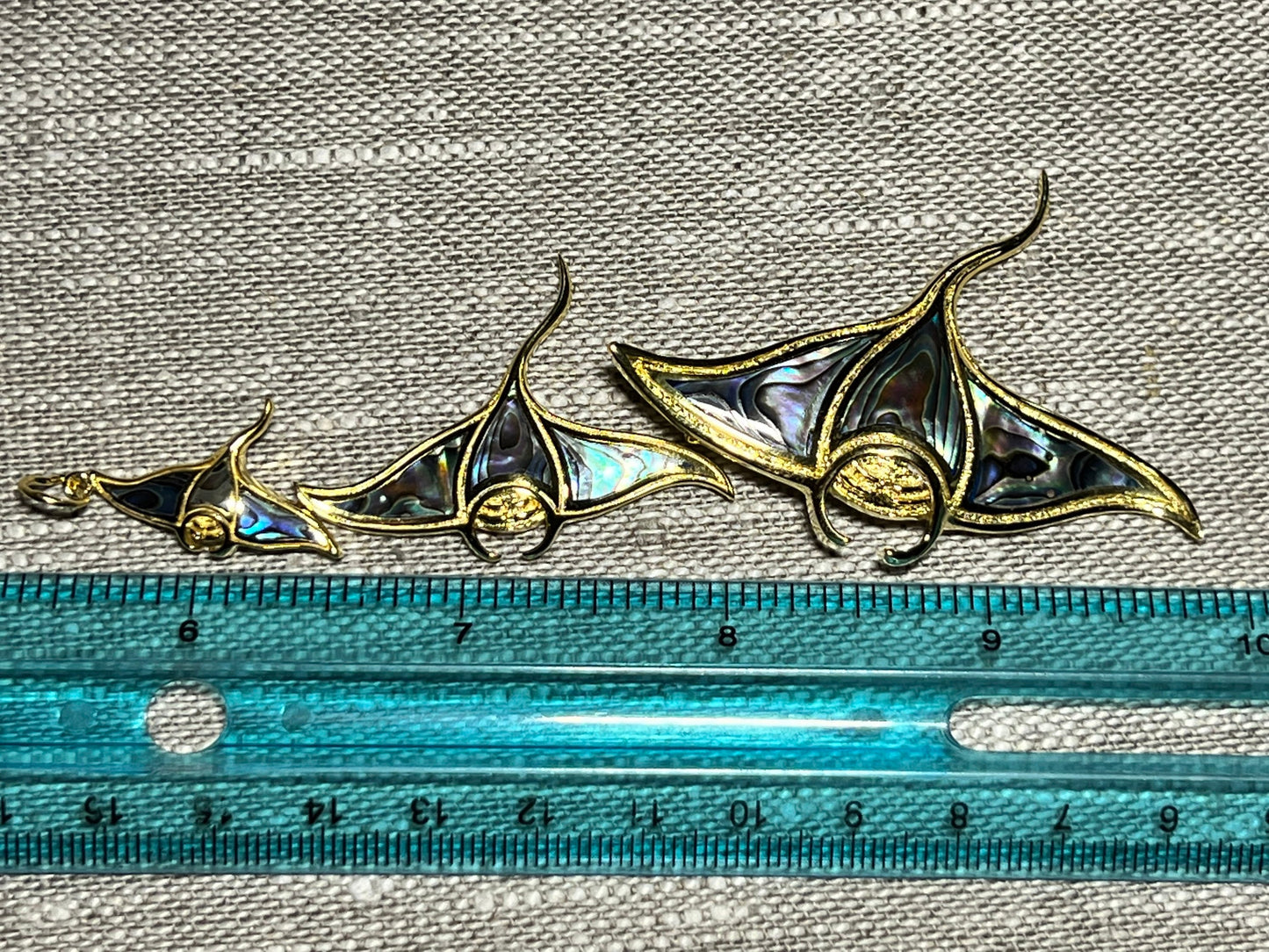 18K Gold Vermeil Manta Ray Stingray Necklace Pendant Handmade | Abalone | Paua Shell | Sterling Silver