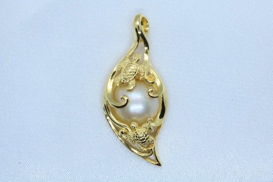 Turtles Hawaiian Honu 18k Gold Vermeil Mabe White Pearl Necklace Pendant