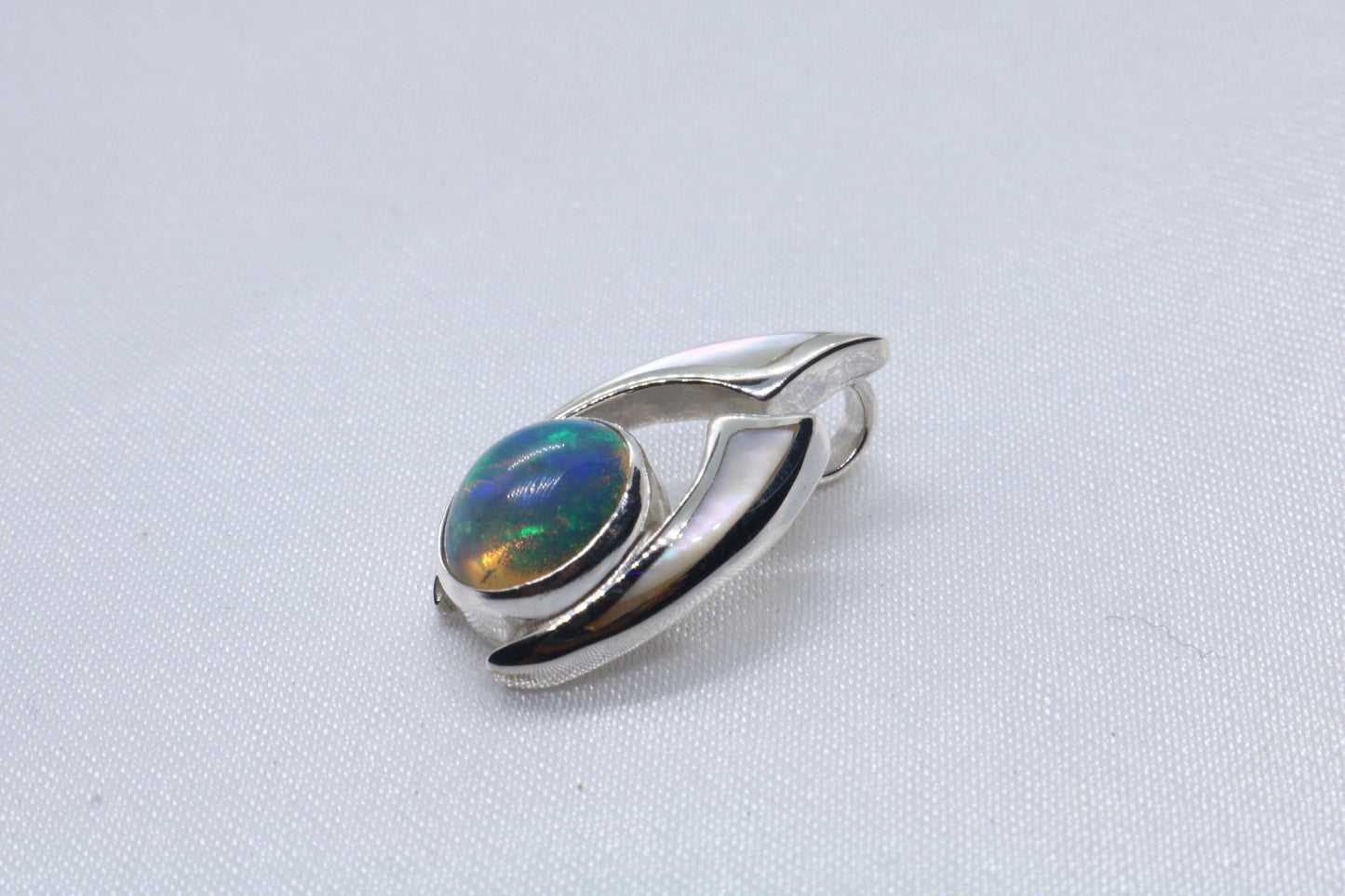 Opal Wave Hawaiian Nalu Silver Mother of Pearl Necklace Pendant