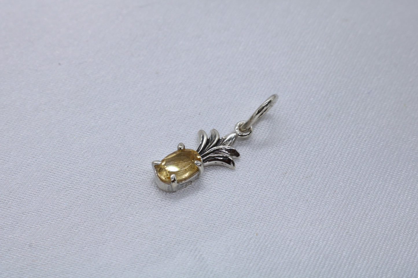 Pineapple charm citrine necklace pendant. Sterling silver.