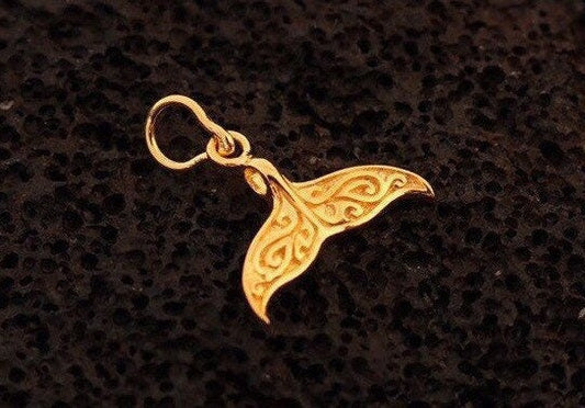 18K Gold Vermeil Whale Tail Necklace Pendant.