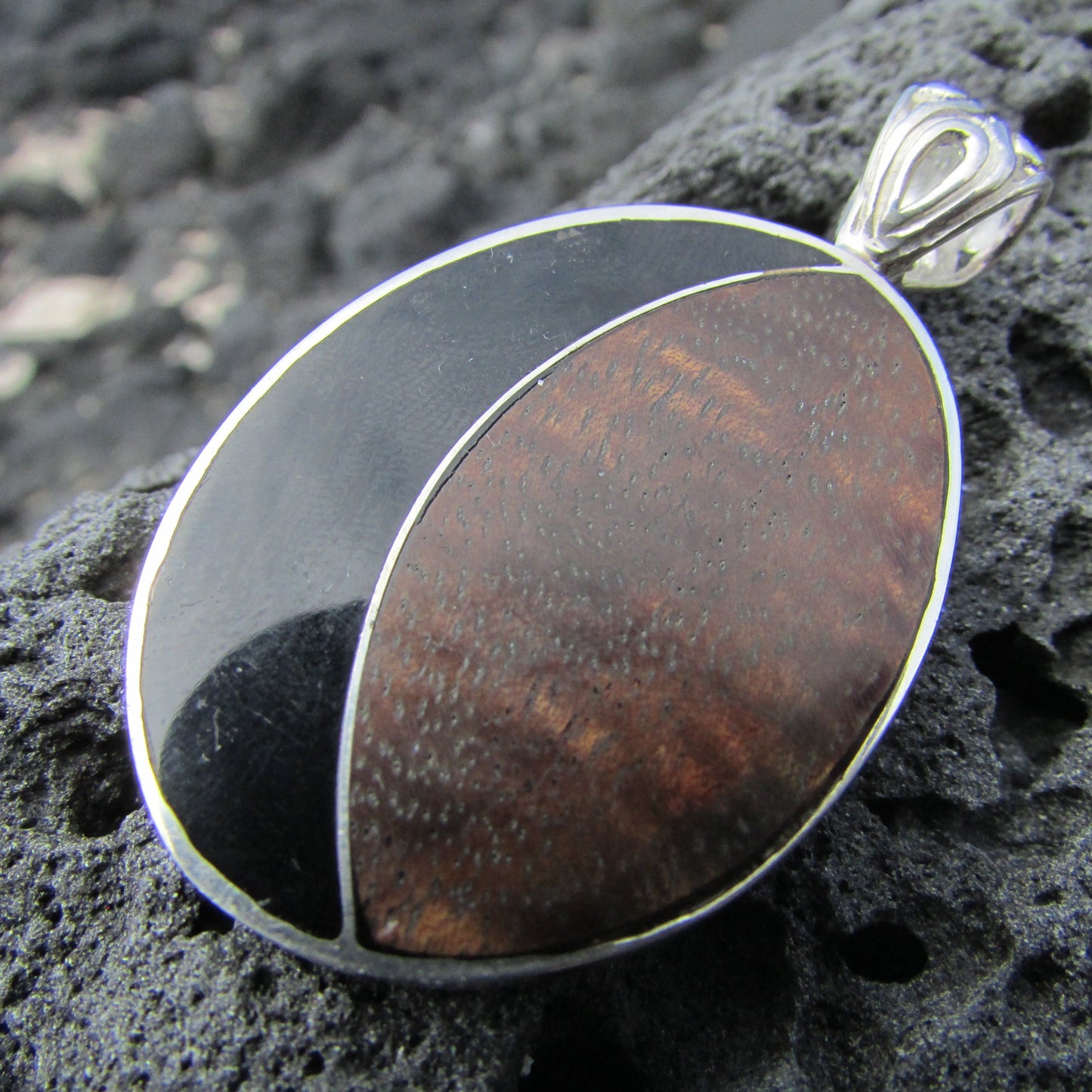 Hawaii Islands Chain Necklace Pendant Small | Koa Wood | Paua Abalone Shell | Sterling Silver | Ocean | Beach | Gift | Jewelry | Handmade