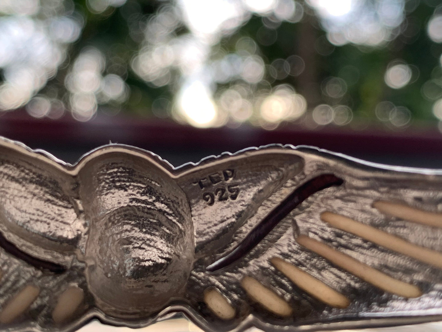 Owl cuff bracelet. Hawaiian Koa Wood. Mother of Pearl, Black Lip Oyster Shell, Sterling Silver.