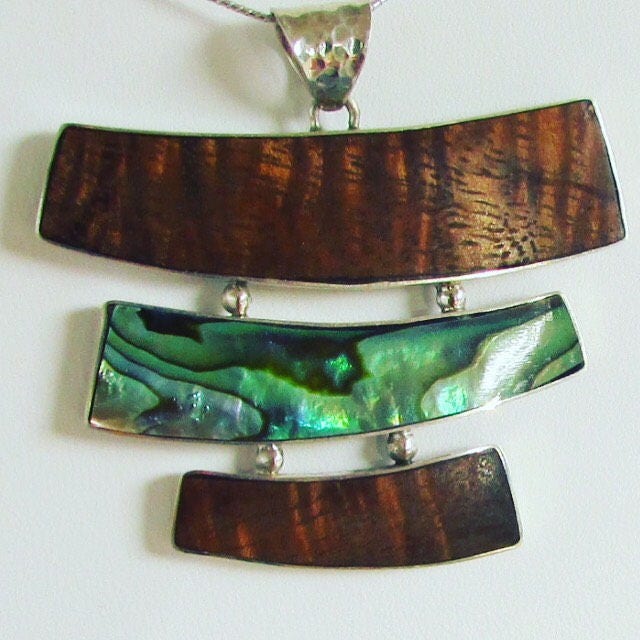 Zen Necklace Pendant | Koa Wood | Abalone Paua Shell | Sterling Silver | Gift | Jewelry | Handmade | Unique