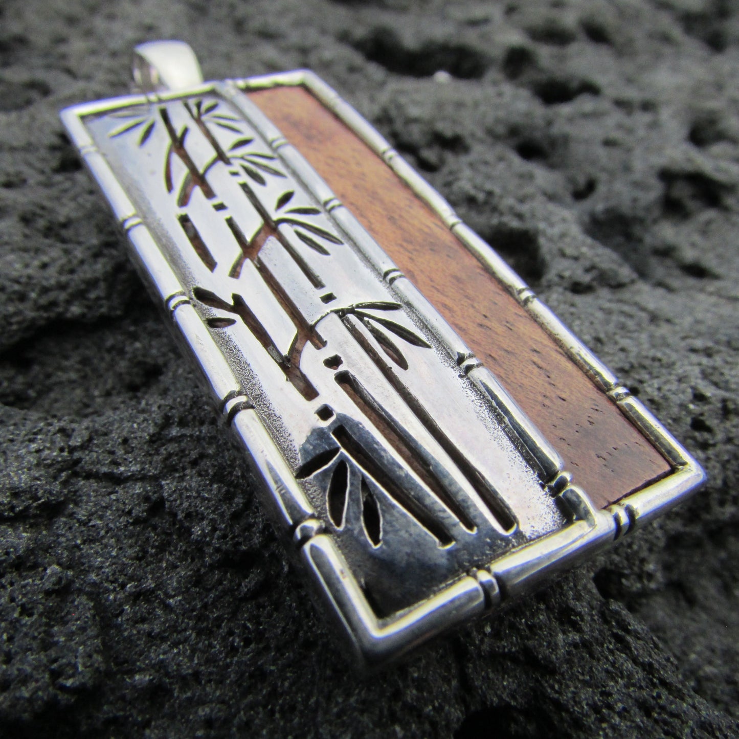 Bamboo Necklace Pendant Large | Hawaiian Koa Wood | Sterling Silver | Ocean | Beach | Gift | Jewelry | Handmade | Unique